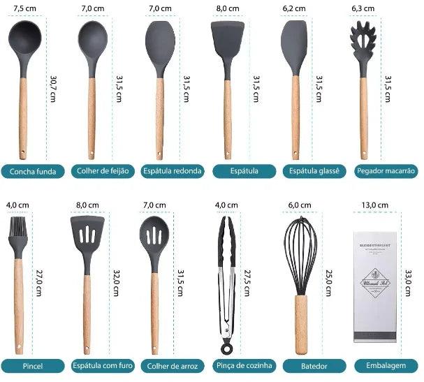 Kit 12 Utensílios de Cozinha em Silicone