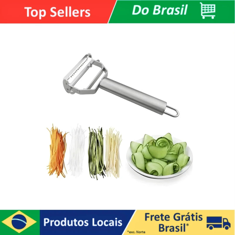 Kit Descascador e Cortador de Frutas com Lâmina Dupla em Aço Inoxidável para Vegetais