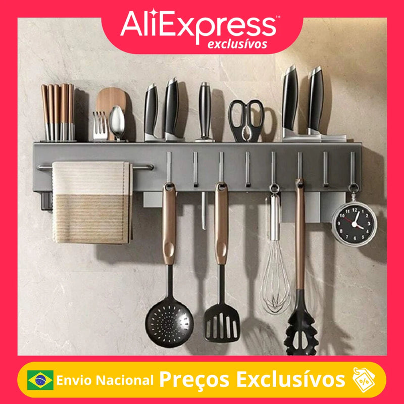 Organizador de cozinha, prateleira de parede, suporte para especiarias, facas, temperos
