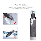 Aparador portátil do cabelo do nariz dos homens enxaguar limpo KM-6512 nose hair shaver recarregável depilador da sobrancelha