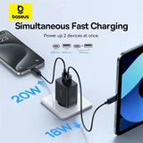 Fonte Carregador Tipo C e USB 2 em 1 Baseus 20w Quick Charge
