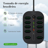 Tomada Extensão de Energia Filtro de Linha  Tipo C  e USB 2M