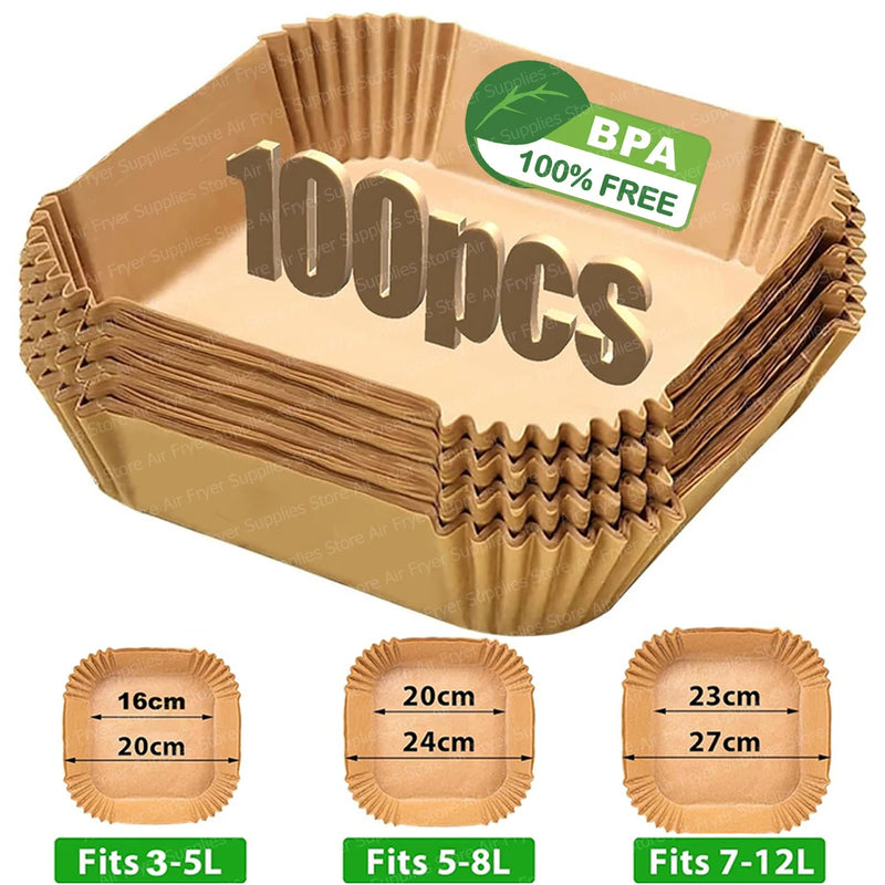 100 Forros de Papel Antiaderente para Air Fryer